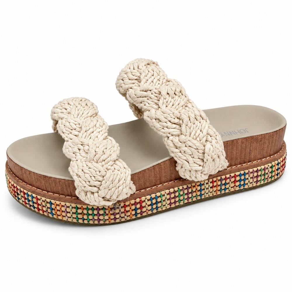 Johnny Was 6 Platform Slide Braided Rope Sandal Woven Trim Boho Festival Preppy